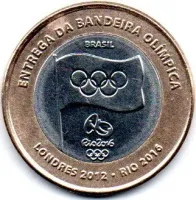 2012 - 1 Real - Comemorativa da Entrega da Bandeira Olímpica - Olimpíadas - Moeda Brasil - MBC/SOB