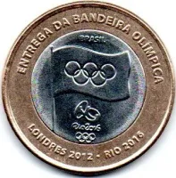 2012 - 1 Real - Comemorativa da Entrega da Bandeira Olímpica - Olimpíadas - Moeda Brasil - Estado de Conservação: MBC/Sob