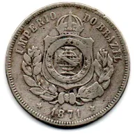 1871 - 200 Réis - Moeda Brasil Império