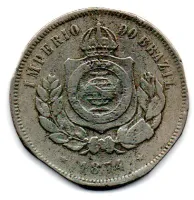 1874 - 200 Réis - Moeda Brasil Império - C/ Danos - Cerceio