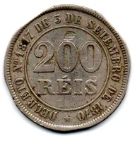 1874 - 200 Réis - Moeda Brasil Império - C/ Danos - Cerceio - Foto 2