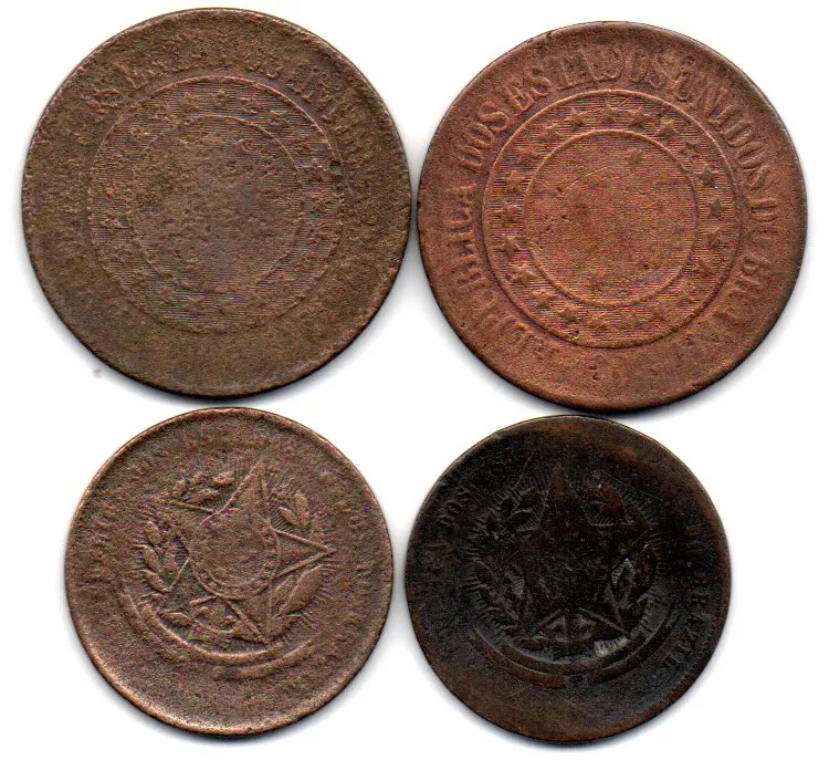 Lote com 4 moedas UTG Gastas de Bronze - Brasil República