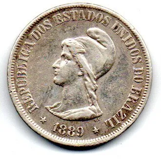 1889 - 500 Réis - Prata .917 - Aprox 6,37 g - 25 mm - Moeda Brasil