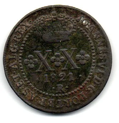 1821R - XX Réis - Moeda Brasil Reino Imagem