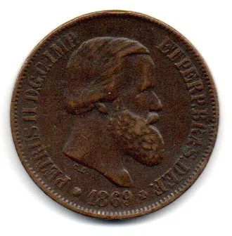 1869 - 20 Réis - C/ Ponto (Rs.) - Moeda Brasil Império Imagem