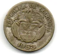 Colômbia - 1953 - 20 Centavos - Prata .300 - Aprox. 5g - 23mm