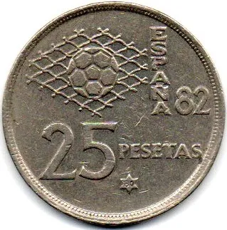 Espanha - 1980 (Data Dentro das Estrelas) - 25 Pesetas Comemorativa (Copa do Mundo FIFA da Espanha) Imagem