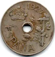 Espanha - 1927 - 25 Céntimos - C/ Danos - Mossas
