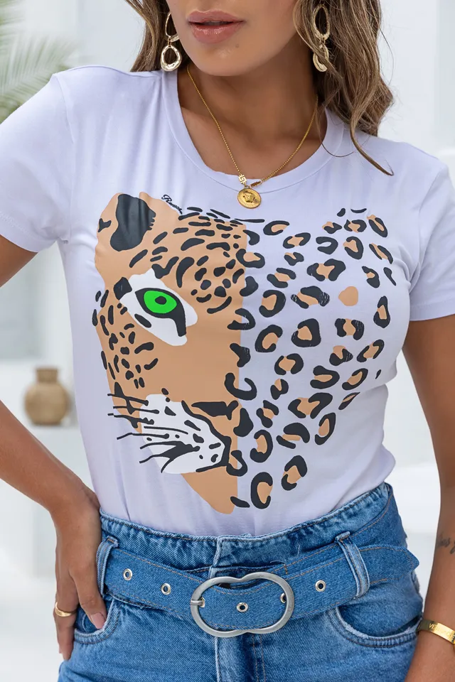 Camiseta T-Shirt Revanche Feminina Onça Branca Imagem