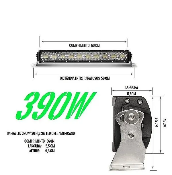 Barra Led Cree Reta Off Road 390w 8d Jipe 4x4 56cm Premium