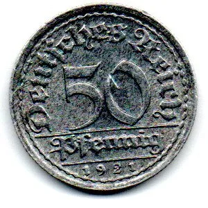 Alemanha - República de Weimar - 1921F - 50 Pfennig