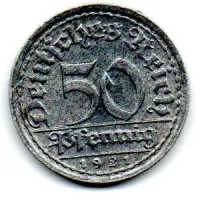 Alemanha - República de Weimar - 1921F - 50 Pfennig