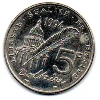 França - 1994 - 5 Francs - Comemorativa Voltaire
