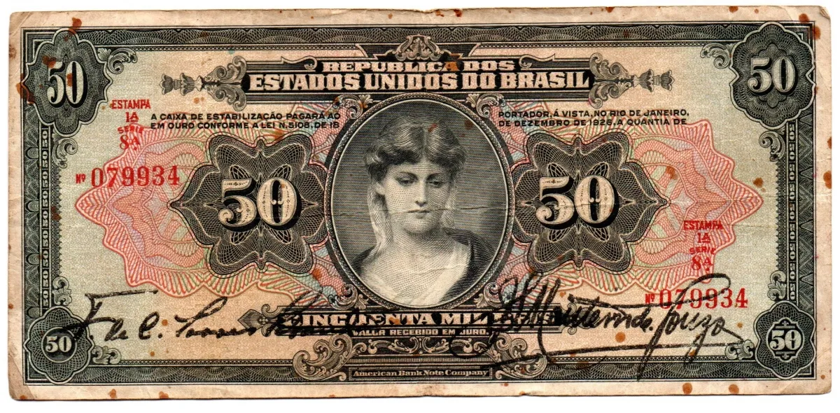 .R186 - 50 Mil Réis - 1° Estampa (ABN) - Série 8 - Data: 1927 - BC/MBC