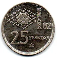 Espanha - 1980 (Data Dentro das Estrelas) - Espelhada - Proof - 25 Pesetas Comemorativa (Copa do Mundo FIFA da Espanha)