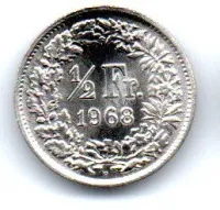 Suíça - 1968 - 1/2 Franc - C/ Danos de Limpeza imprópria