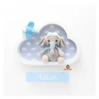 Elefante Aviador - Nuvem M Branca - Placa Colorida - Porta Maternidade