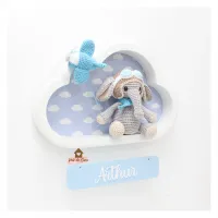 Elefante Aviador - Nuvem M Branca - Placa Colorida - Porta Maternidade - Foto 3