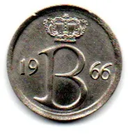 Bélgica - 1966 - 25 Centimes - Belgie - Polida - Foto 2