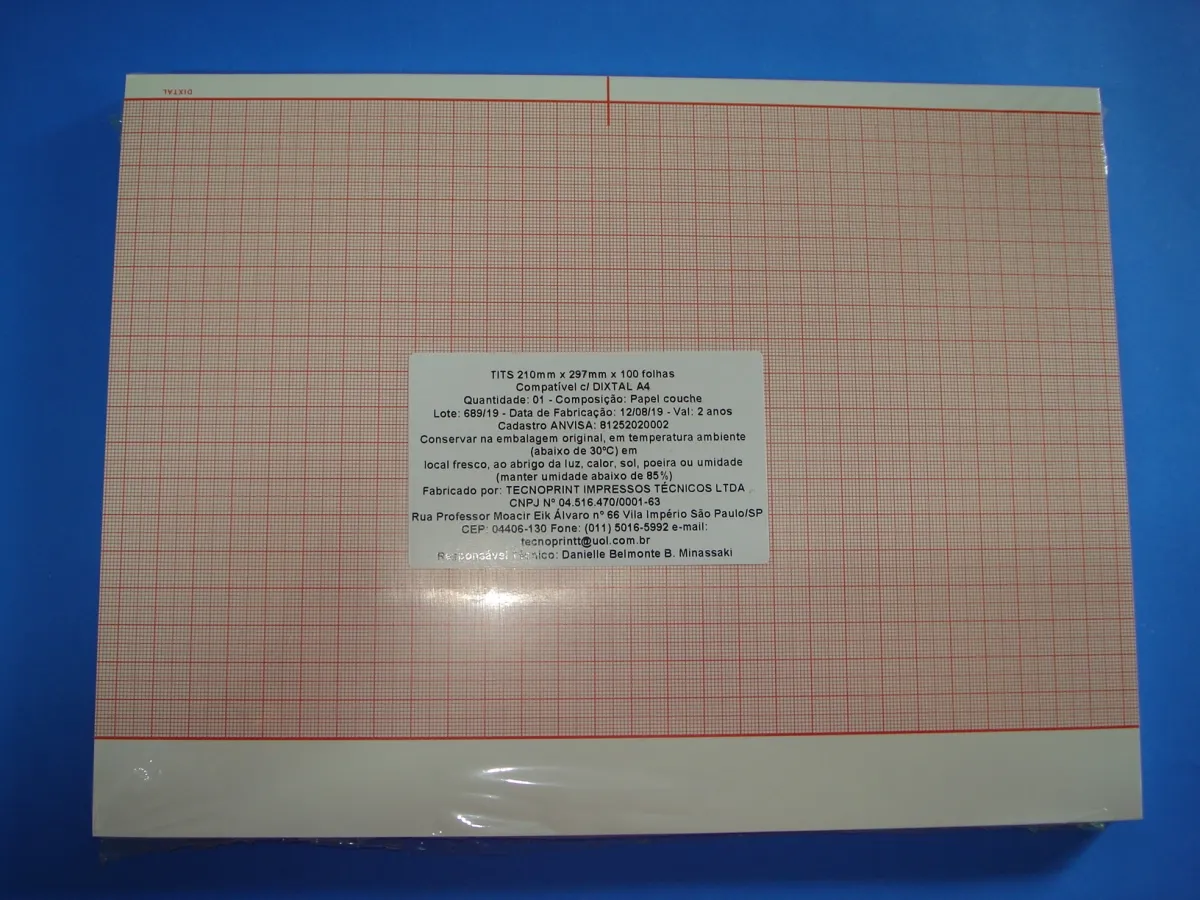 PAPEL P/ ECG CARDIOPÁGINA DIXTAL A4 TITS 210X297X100 - pacote com 5 blocos