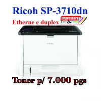 Impressora Seminova Ricoh SP3710dn c/ toner para 7.000 impressões, considerando 5% de cobertura no papel A4.