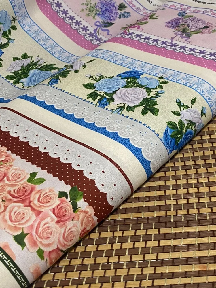  Tricoline Estampa Digital Barrado ROSAS  Imagem