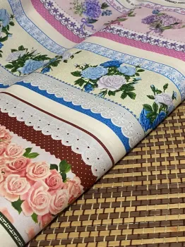  Tricoline Estampa Digital Barrado ROSAS 