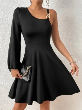 Vestidos Gola Assimétrica Manga da lanterna