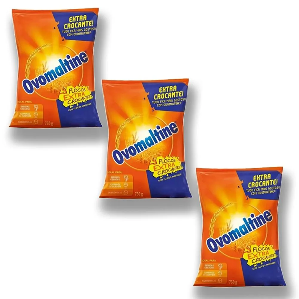 3 Ovomaltine Flocos Extra Crocante 750g Profissional Imagem