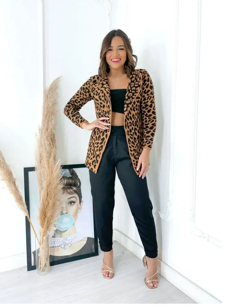 Casaco Xadrez Cardigan Sobretudo Feminino Inverno Luxo Imagem
