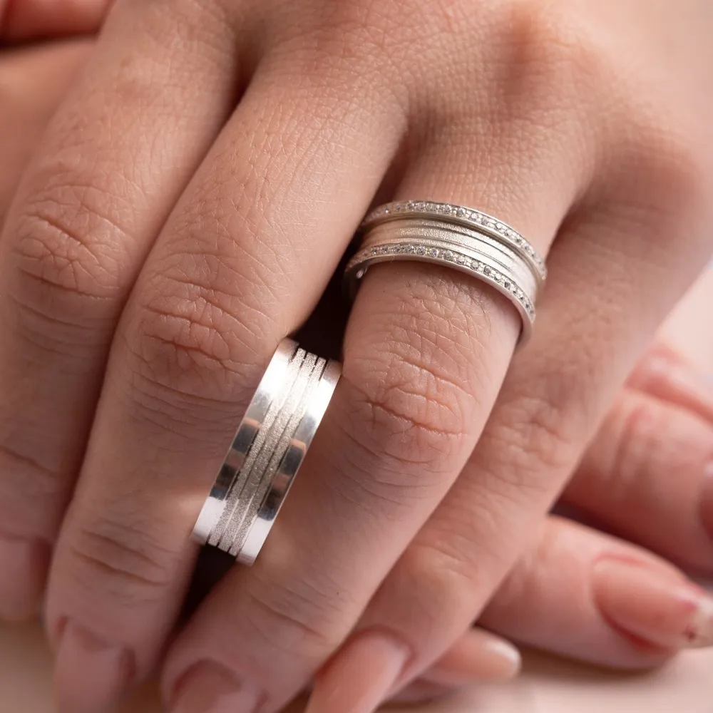 Par de alianças plana de prata 950 - APE714 Imagem