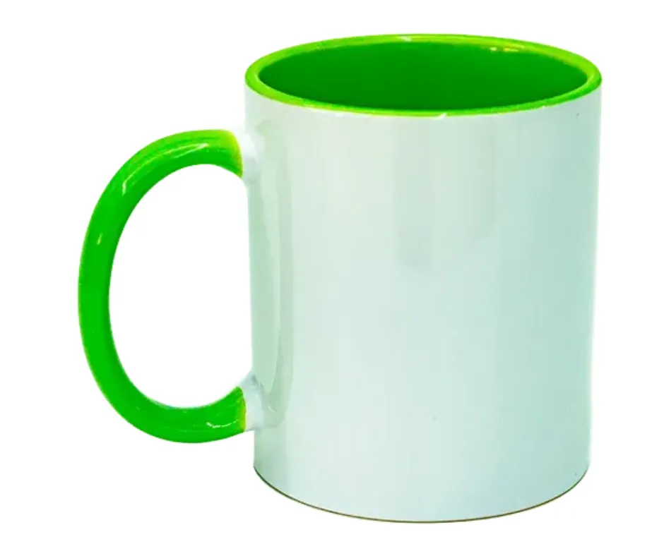 CANECA  DE CERAMICA  INTERIOR E ALÇA VERDE CLARO PARA SUBLIMAÇÃO 325 ML
