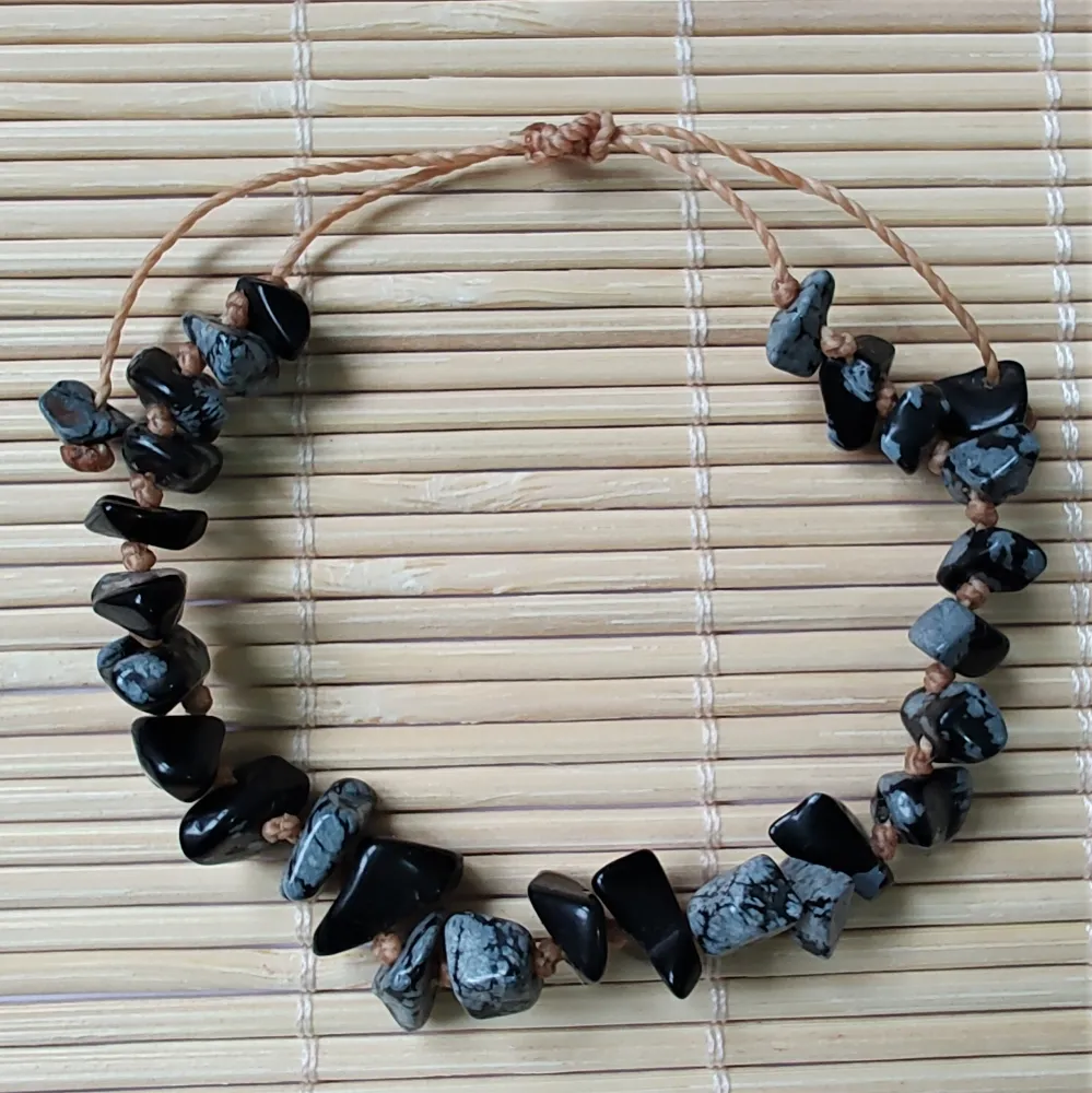 Pulseira de Pedra Natural OBSIDIANA FLOCO DE NEVE - 001
