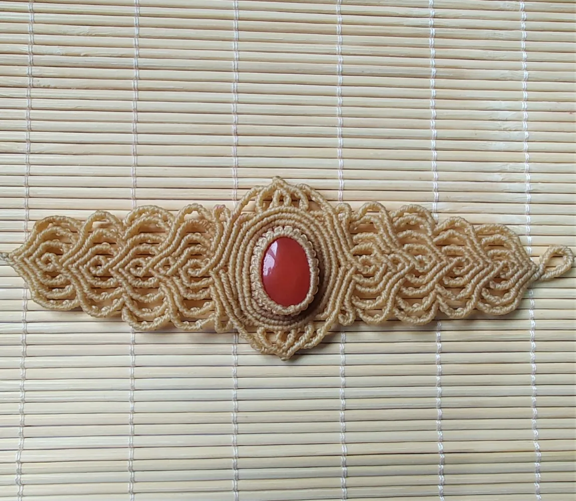 Bracelete de Macramê de Pedra Natural JADE LARANJA - 016