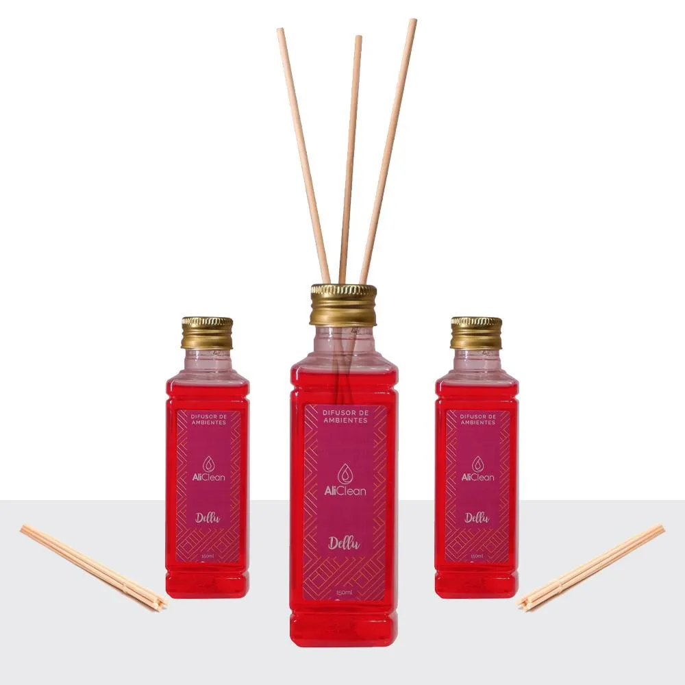 3 Difusores Aromatizador de Ambientes com Varetas Dellu Imagem