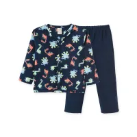 Pijama Fleece Infantil com Botões Dinossauros