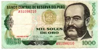 Peru - 1000 Soles de Oro - Cédula Estrangeira - MBC
