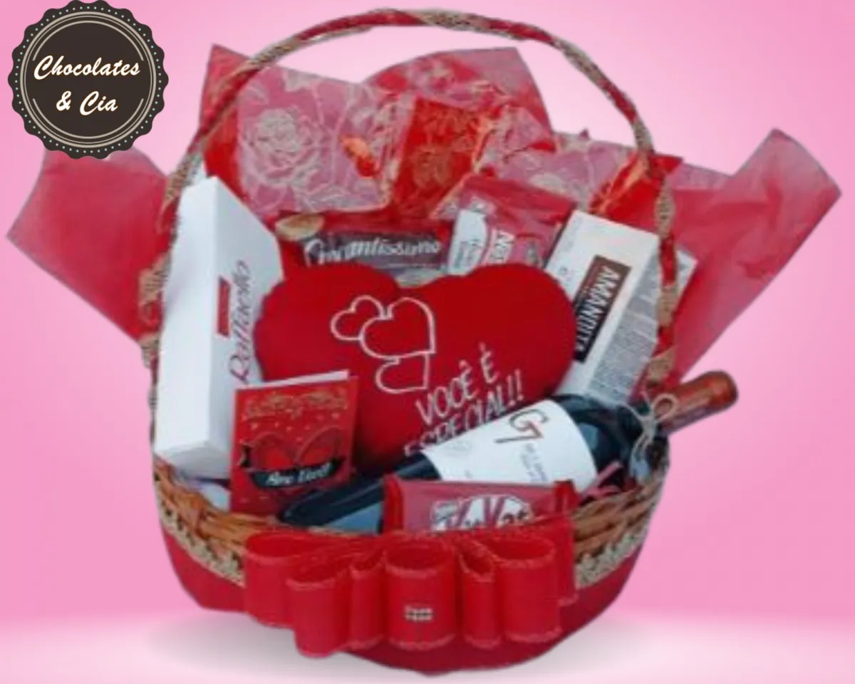 Cesta com Chocolate e Vinho