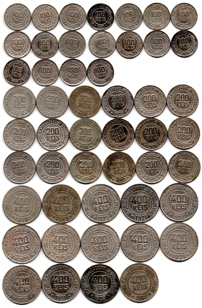 1918 à 1935 - Lote com 50 Moedas de 100 - 200 e 400 Réis - Moedas das Imagens