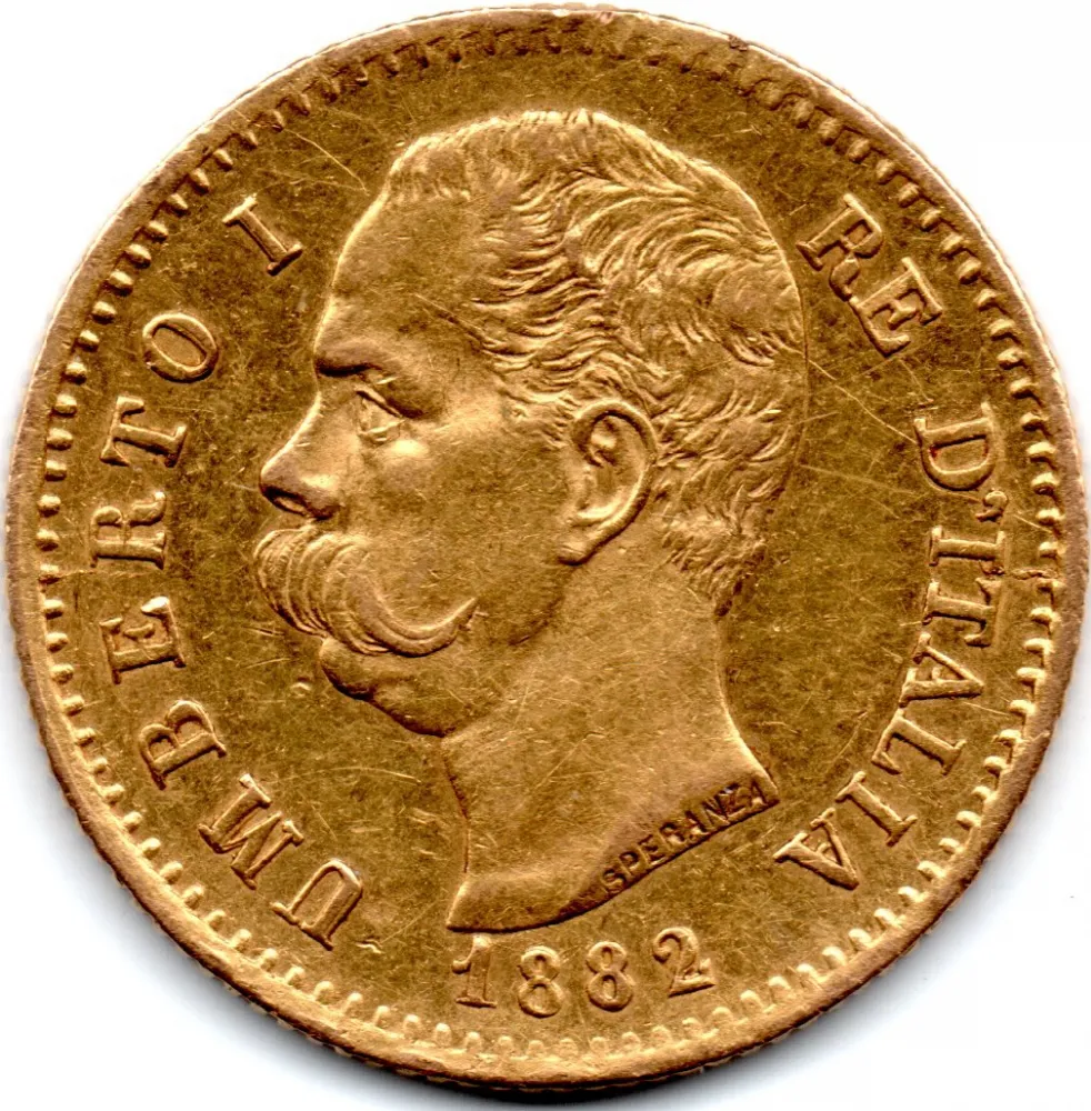 Itália - 1882 - 20 Lire - Umberto I - Ouro .900 - 6,45g - 21mm