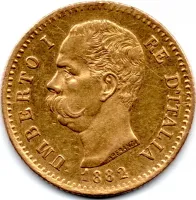 Itália - 1882 - 20 Lire - Umberto I - Ouro .900 - 6,45g - 21mm
