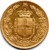 Itália - 1882 - 20 Lire - Umberto I - Ouro .900 - 6,45g - 21mm - Foto 2