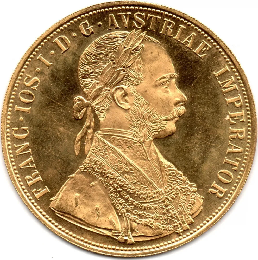 Monarquia Austro-Húngara - 1915 (Restrike) - 4 Ducats - Franz Joseph I - Ouro .986 - 13,96g - 40mm