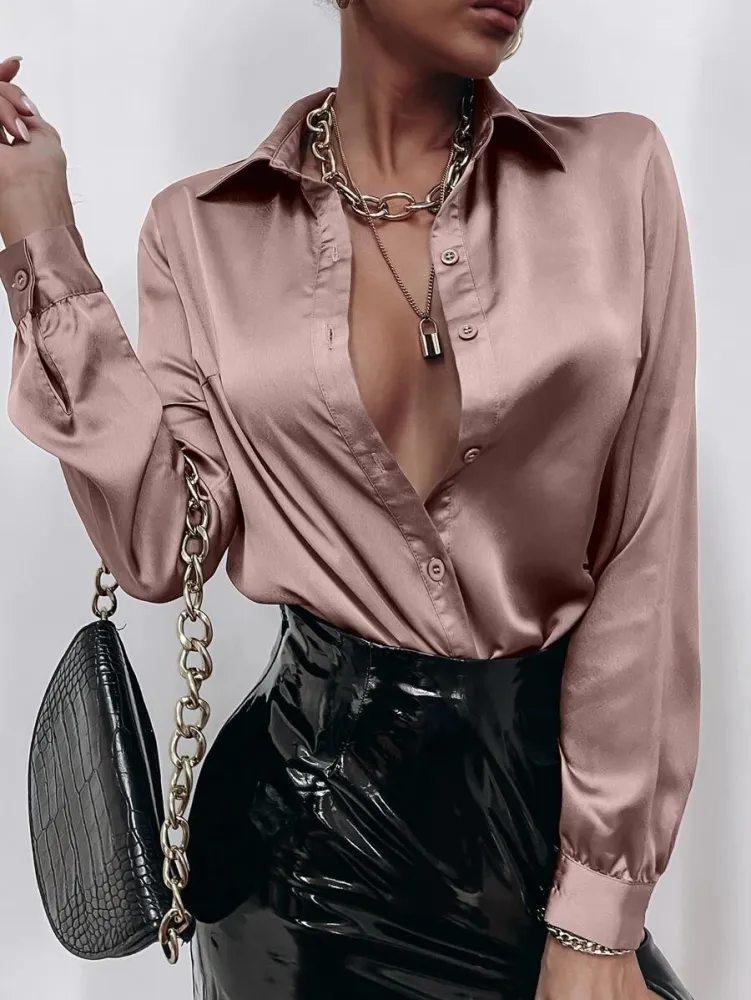 Camisa Cetim Sólido Botão frontal
