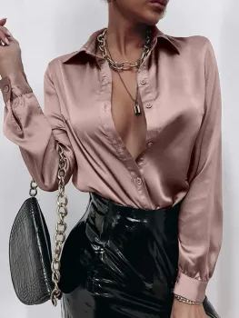 Camisa Cetim Sólido Botão frontal