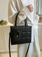 Saco quadrado acolchoado preto elegante com porta moedas para trabalho - Foto 2