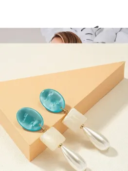 Brincos pendentes Gota de Água Quadrado & Pérola falsa