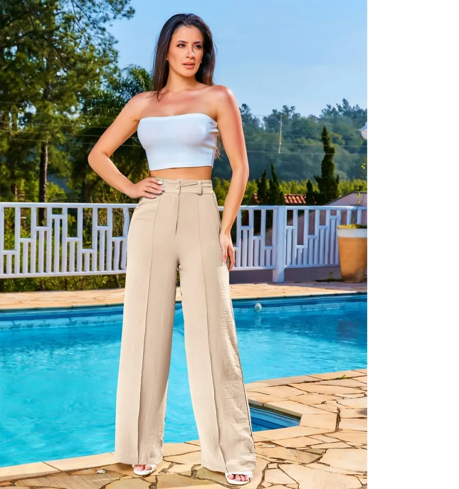 CALCA PANTALONA CREPE DUNA COM 2 BOLSAS E BOTOES E ZIPER SOFIA FASHION