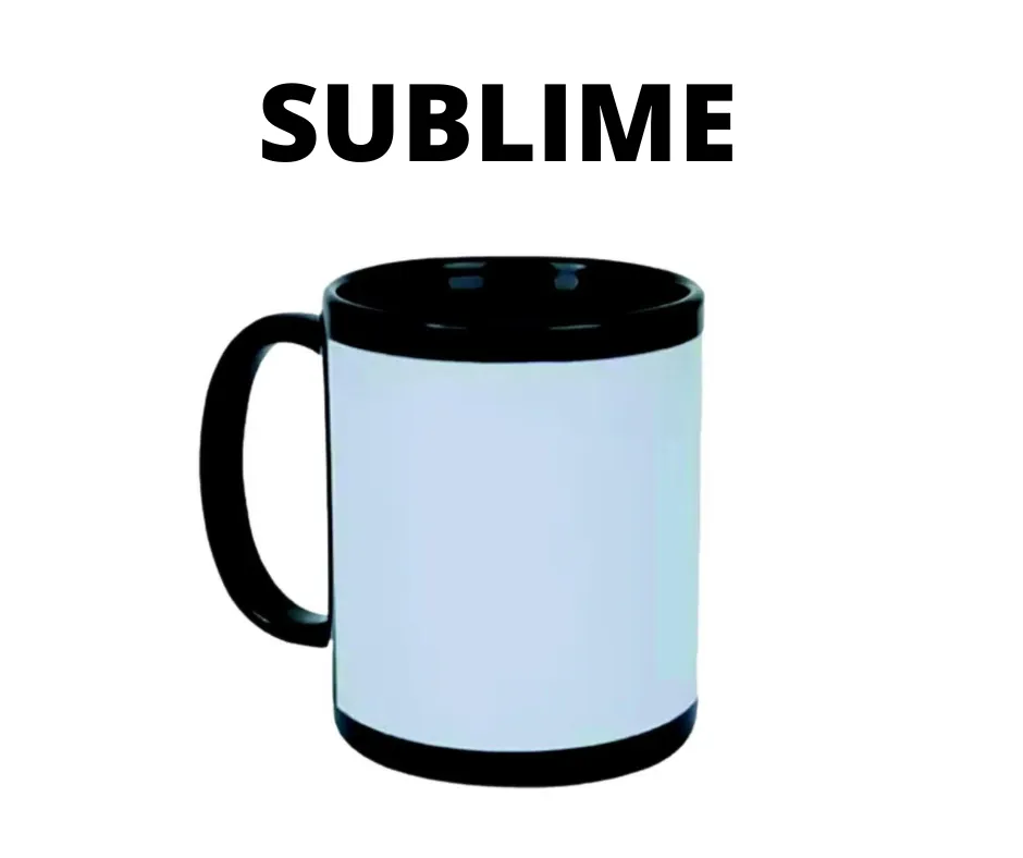 CANECA  PRETA TARJA BRANCA  SUBLIME  DE CERAMICA PARA SUBLIMAÇÃO 325 ML