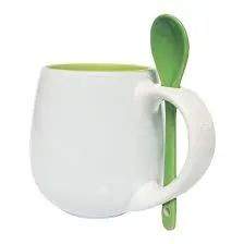 Caneca Branca Belly com colher e Interior Laranja - 350ml